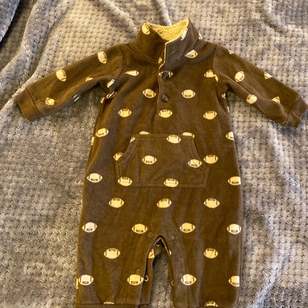 GC sz6mo brown fleece Baby football outfit